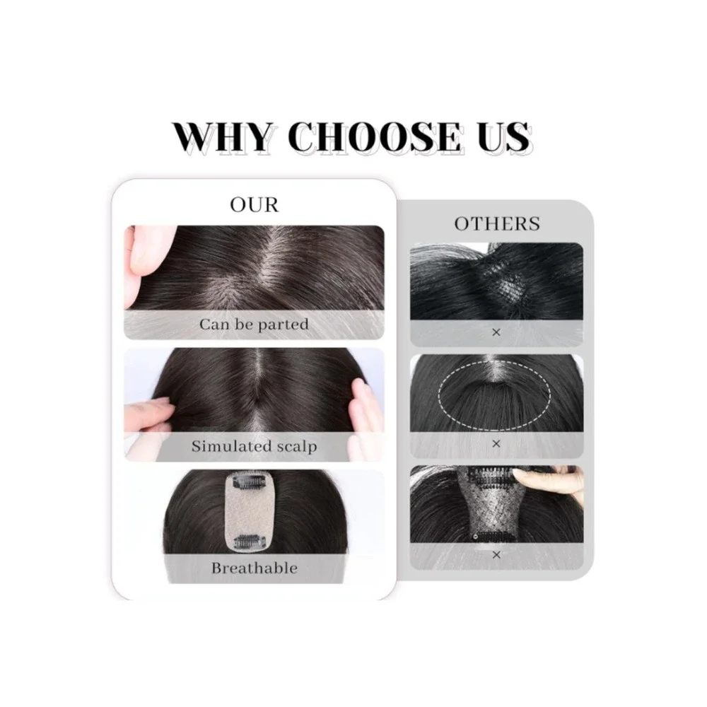 VERNA 100% Real Human Hair Bangs Clip In Topper 3D Cover Natural Black 5x9.5cm
